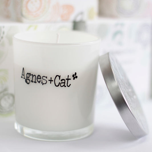 Agnes + Cat Tea and Roses Votive Candle – soy wax candle with floral fragrance in glass jar