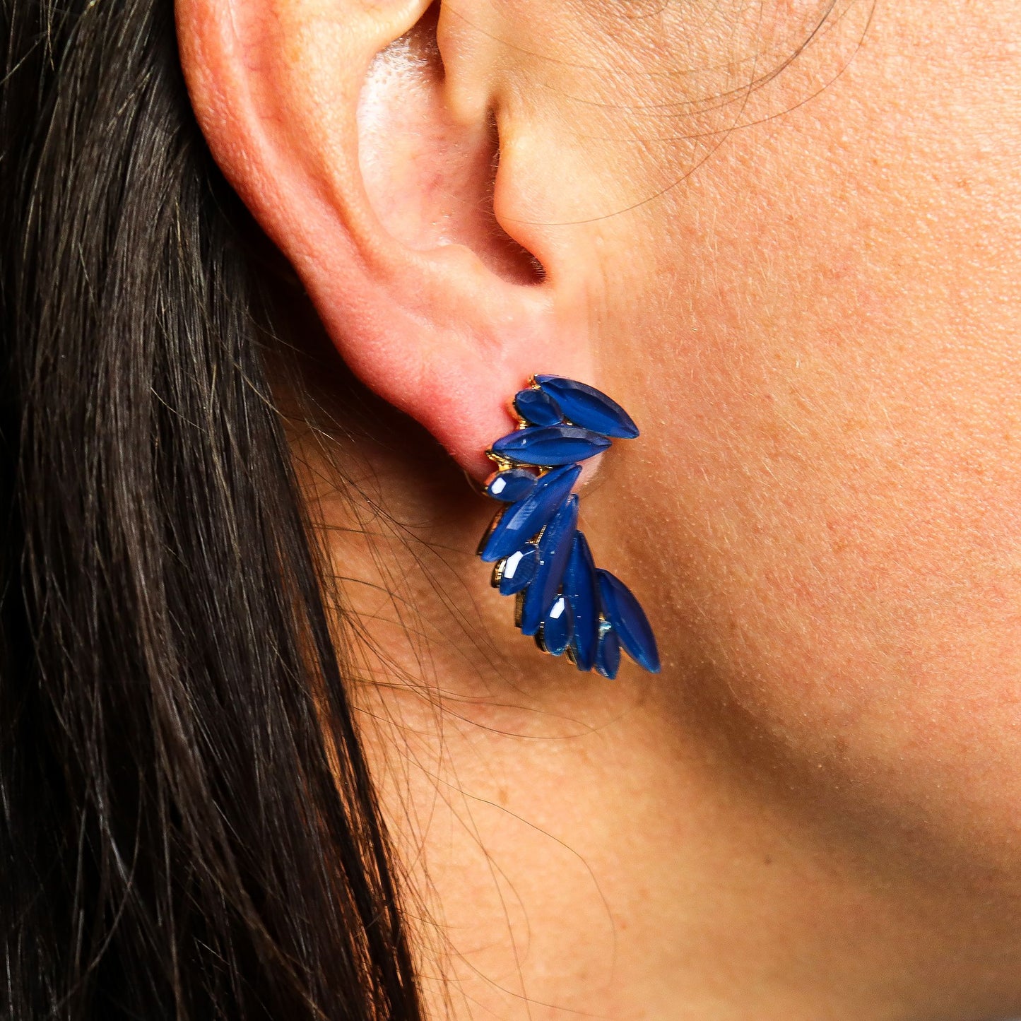 Vintage Glass Earrings Royal Blue Angel Wings