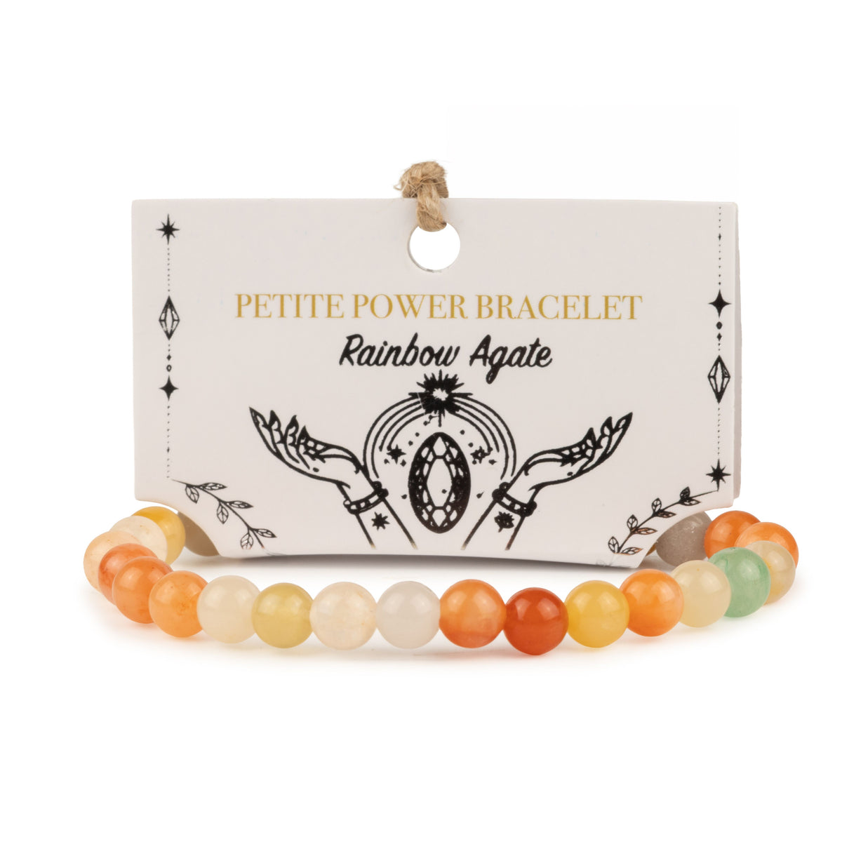 Petite Rainbow Agate Power Bracelet with polished 6mm orange yellow cream and green gemstone beads, 17cm stretch fit for slimmer wrists UK