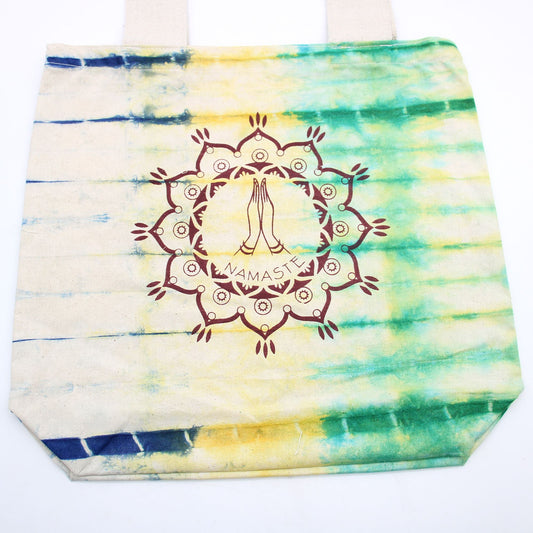 Tye-Dye Cotton Bag - Namaste Hands - Multi - Natural Handle
