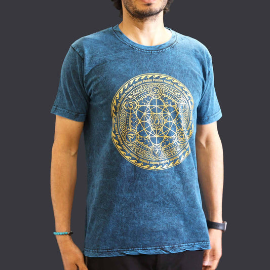 Medium stone washed blue chakra spiritual t-shirt