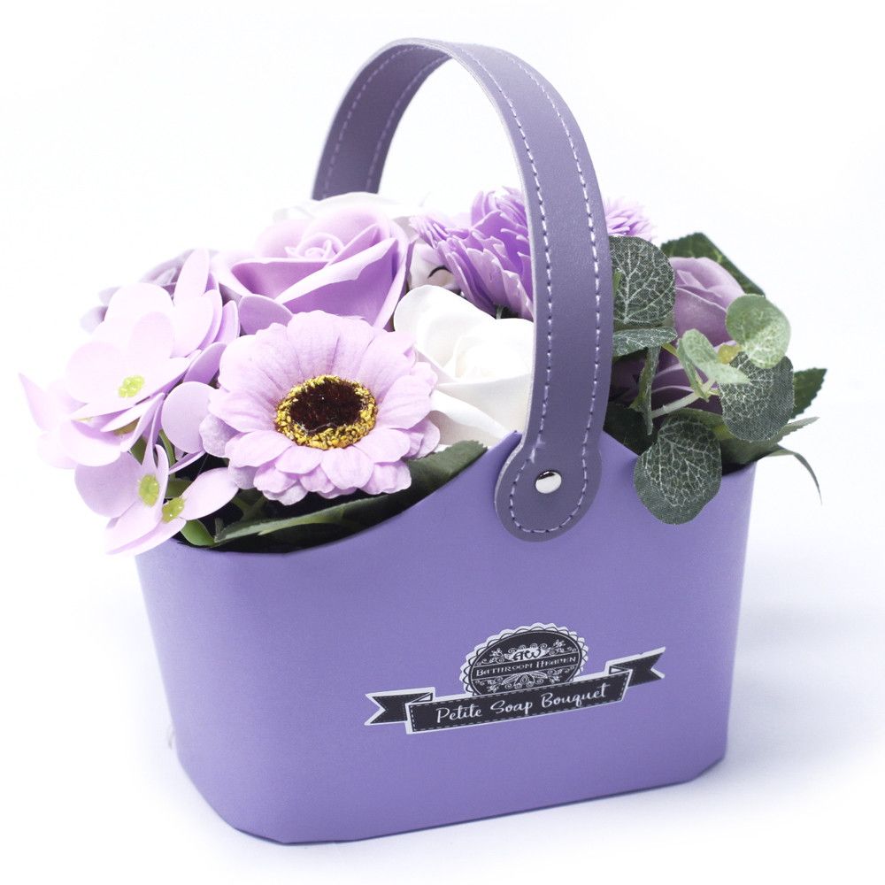 Bouquet Petite Basket — Soft Lavender soap flower arrangement in a small basket