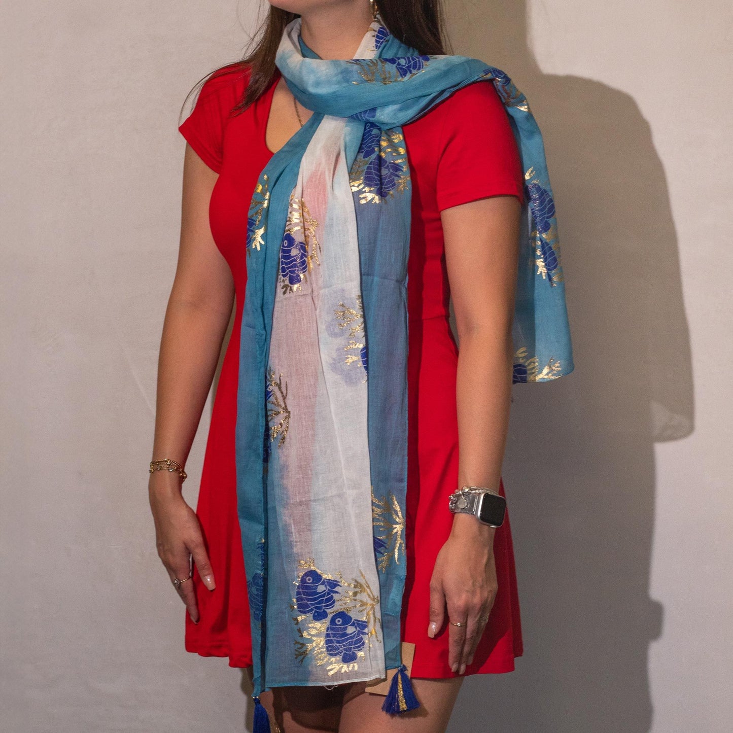 Nomad Sari Aqua Fish Scarf – Sea Blue