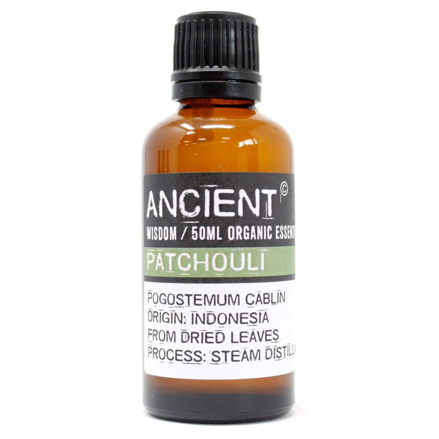 Organic Patchouli Essential Oil 50ml with rich earthy woody aroma for aromatherapy and home fragrance.