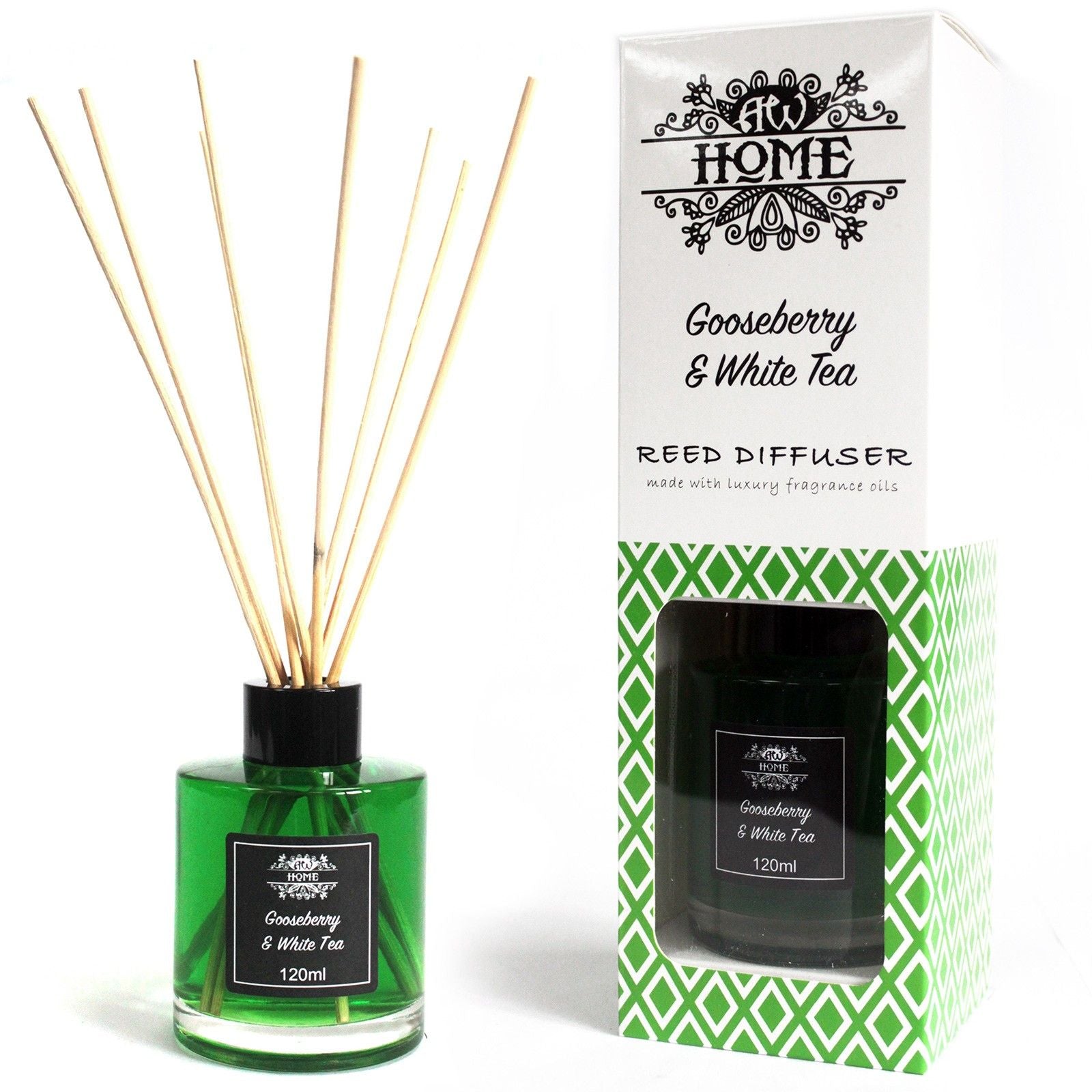 Gooseberry and White Tea reed diffuser 120ml with fresh fruity and clean tea fragrance for uplifting home scent
