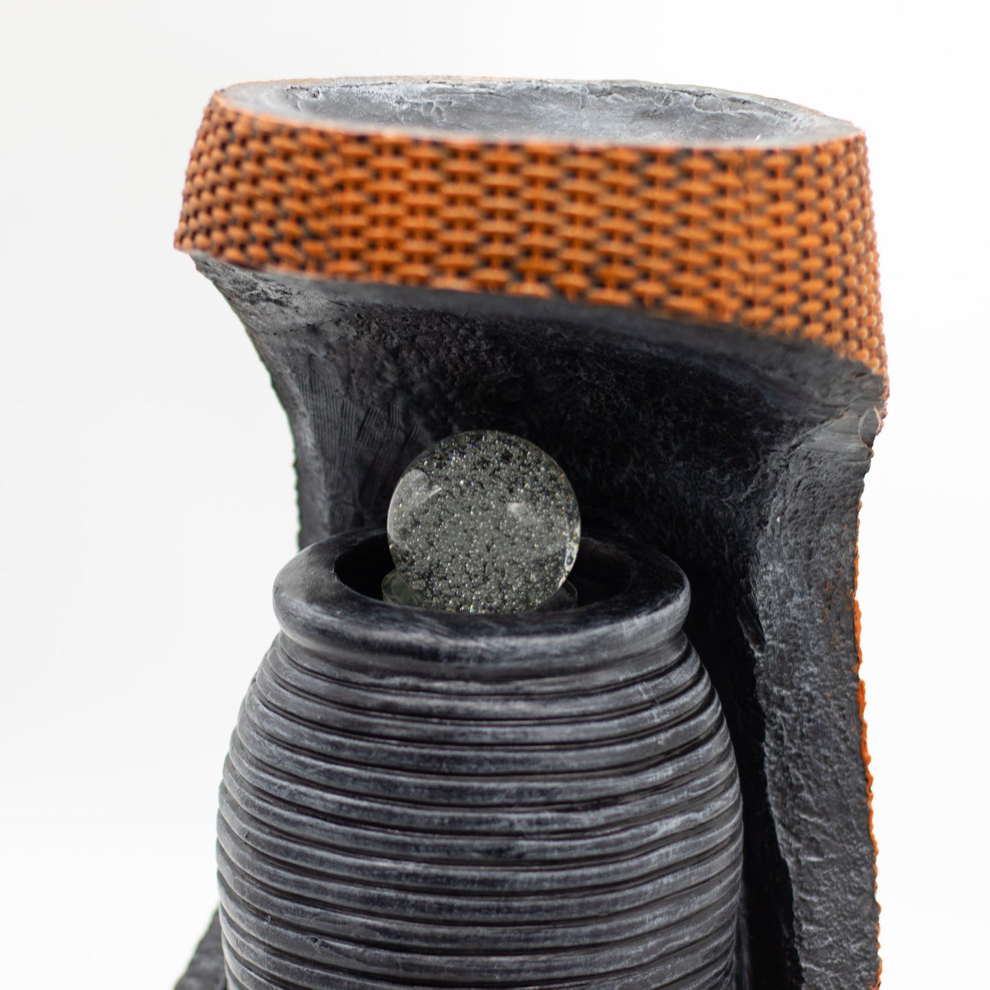 Grand Colour-Changing Crystal Ball in Greek Urn Tabletop Water Feature with colour-changing crystal ball and flowing water