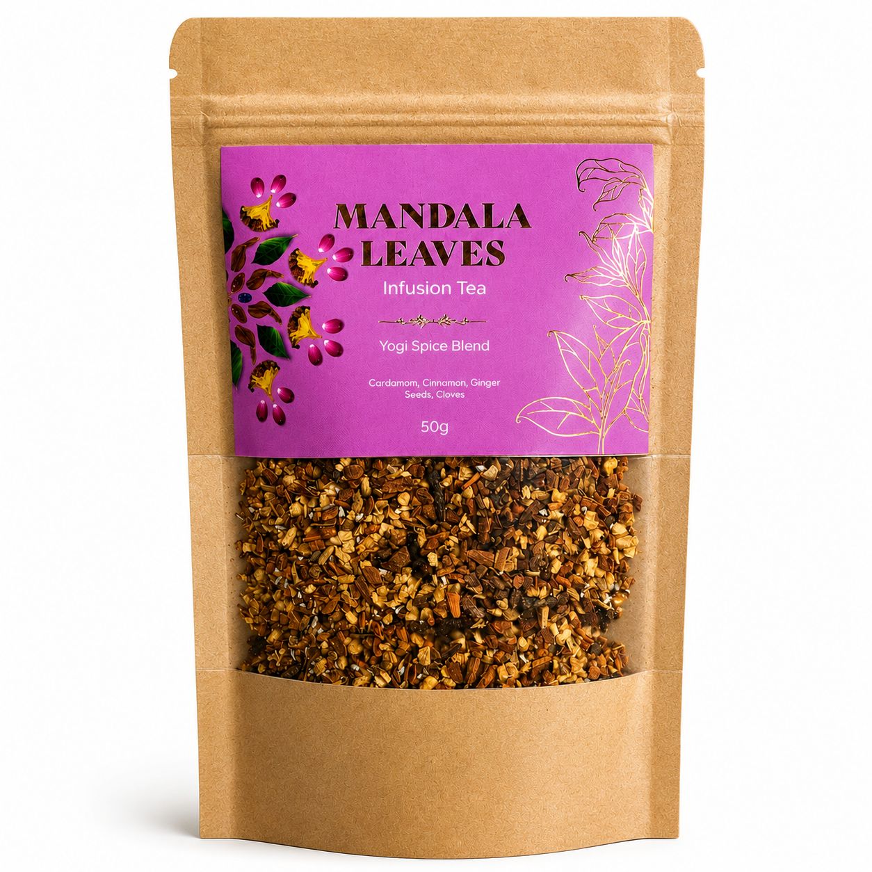 Yogi Spice Blend 50g with cinnamon, ginger, cardamom and cloves in kraft bag