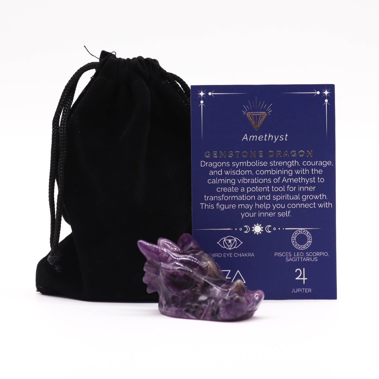 Gemstone Small Dragon Head – hand-carved amethyst crystal dragon figurine for protection and spiritual décor