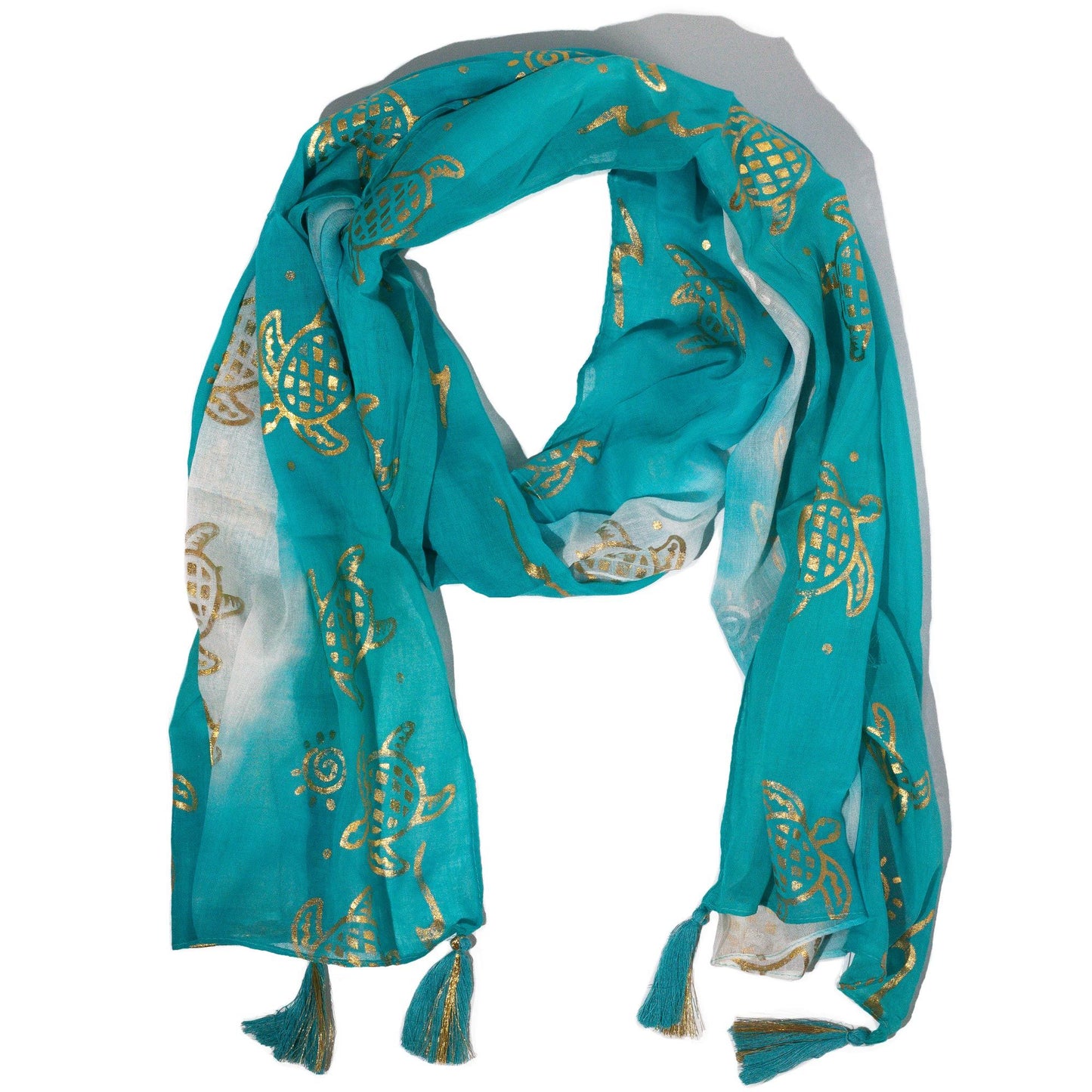 Nomad Sari Summer Turtle Print Scarf turquoise lightweight woven scarf with turtle motif
