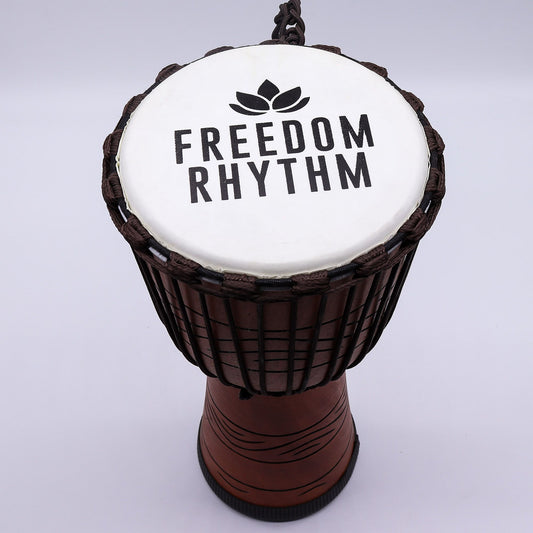 Large Pro Djembe Drum Freedom Rhythm high 50 cm wooden hand-drum with natural skin head for rhythms, drum-circle or ritual performances.