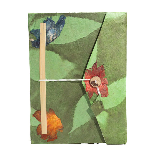 Bold Floral Lokta Journal large moss green handmade paper with floral cover and bookmark