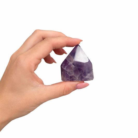 A grade amethyst crystal points polished top raw base purple gemstone points