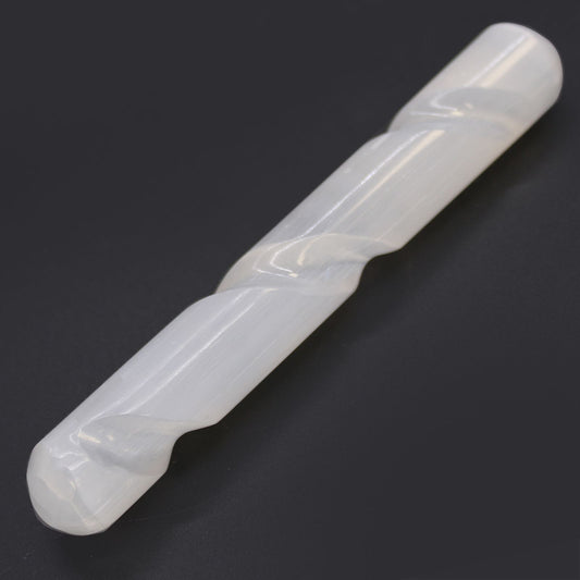 selenite spiral wand rounded ends 16 cm , smooth white translucent crystal with rounded ends, energy cleansing tool