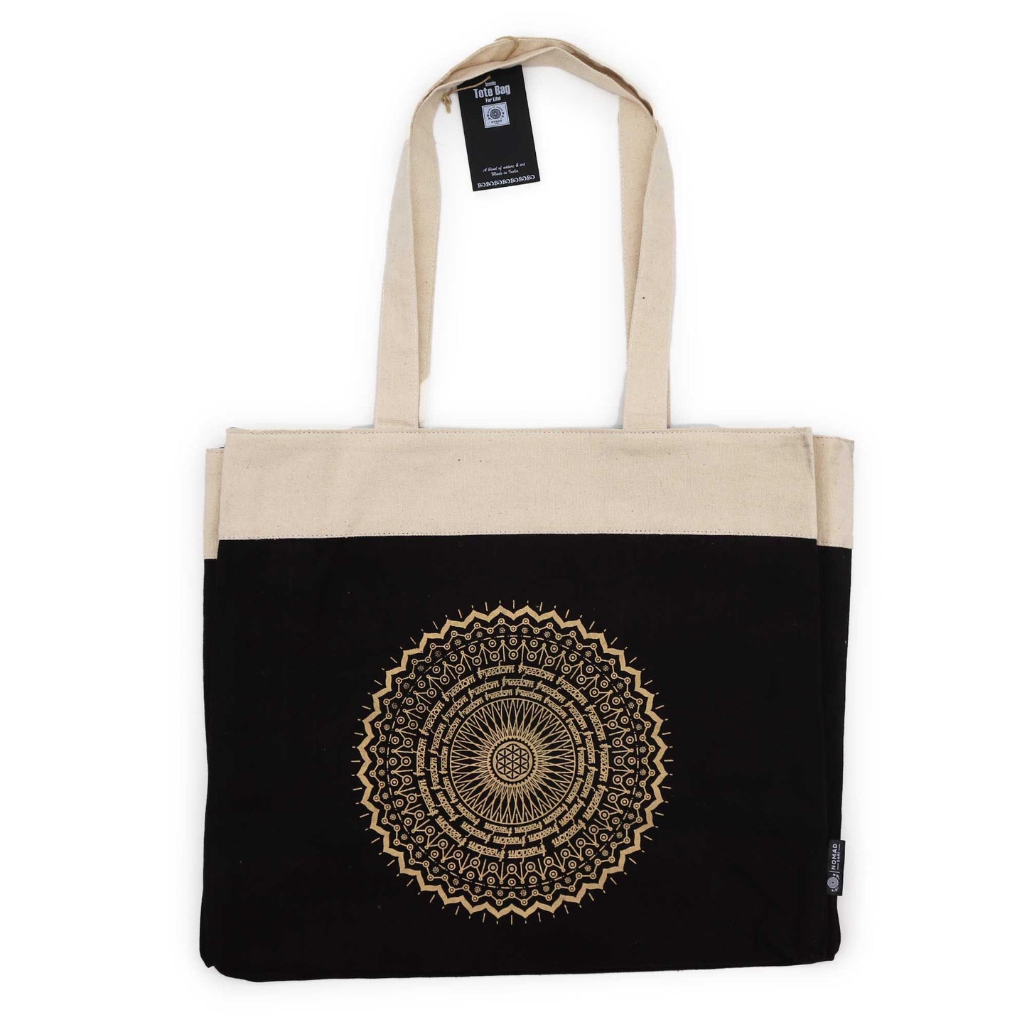 Oversized stonewash tote bag freedom mandala 14oz cotton boho bag