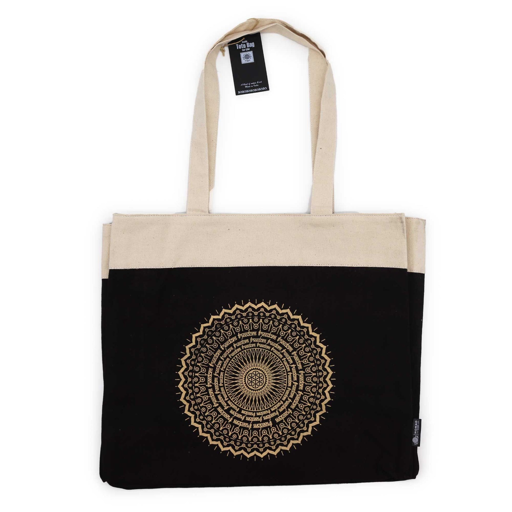 Oversized stonewash tote bag freedom mandala 14oz cotton boho bag