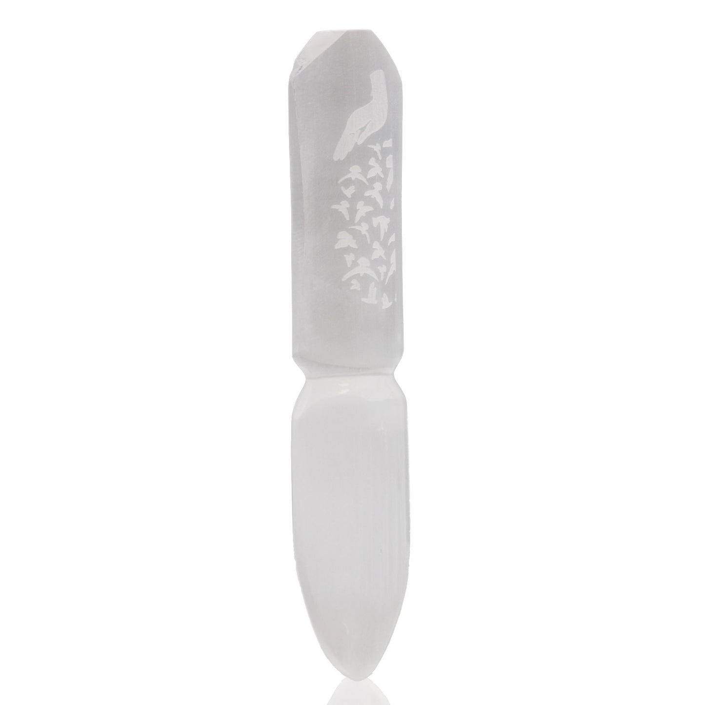Selenite Ritual Knife Releasing Bonds – polished selenite crystal athame used for symbolic energy cleansing and intention rituals UK