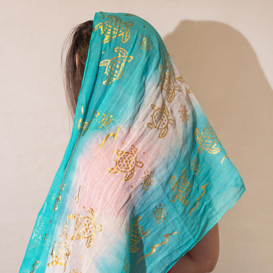 Nomad Sari Summer Turtle Print Scarf – Turquoise