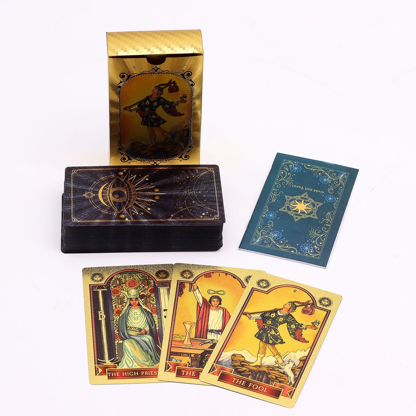 Blue Gold Foil Tarot Card Set All Seeing Eye deck – 78 foil tarot cards with booklet