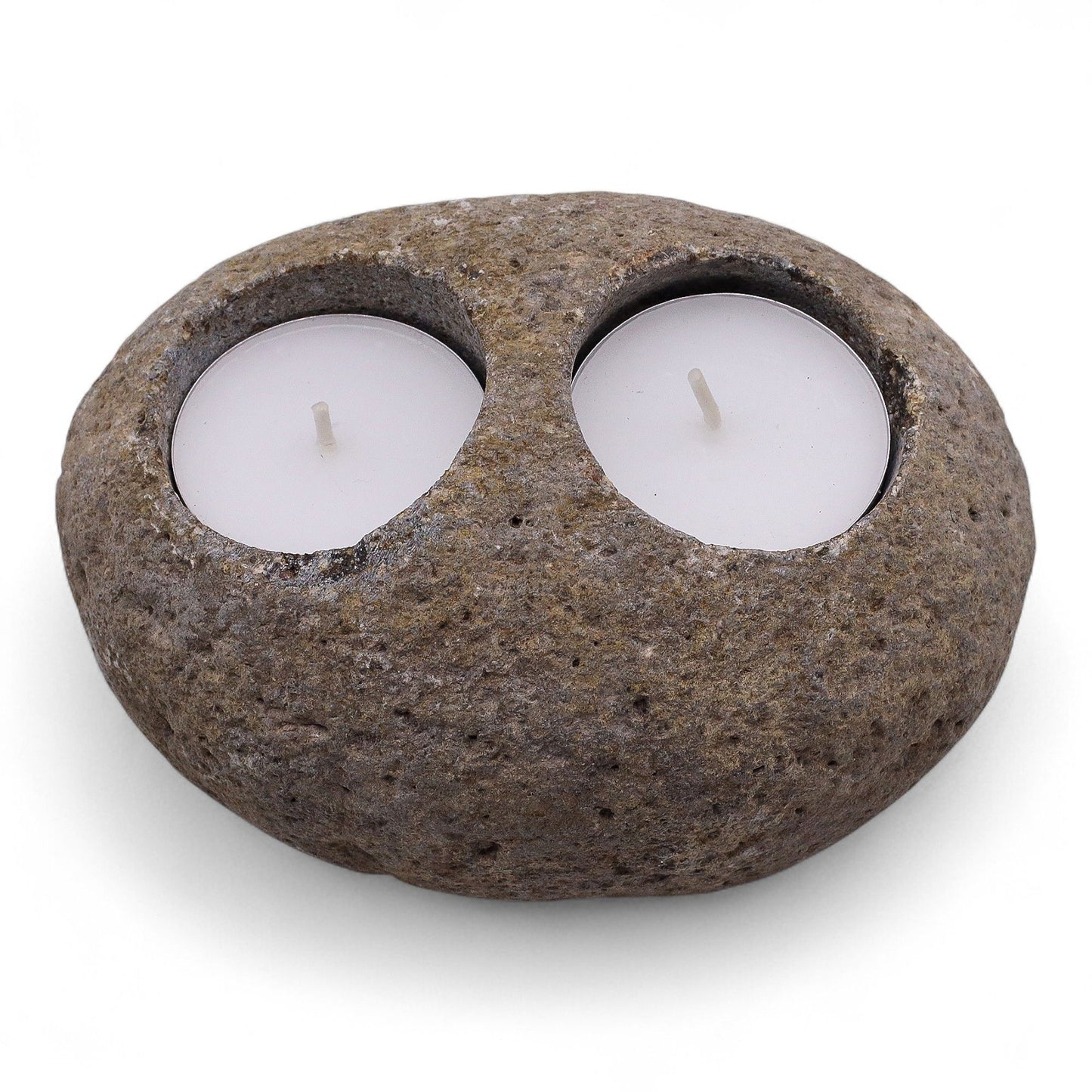Natural riverstone candle holder double tealight hand carved stone ambient lighting decor