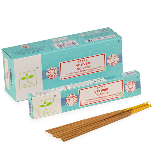 Satya Vetiver incense sticks 15g pack of hand-rolled Indian incense