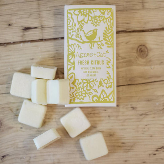 Agnes + Cat Fresh Citrus Wax Melts – box of 8 soy wax melts with zesty citrus fragrance