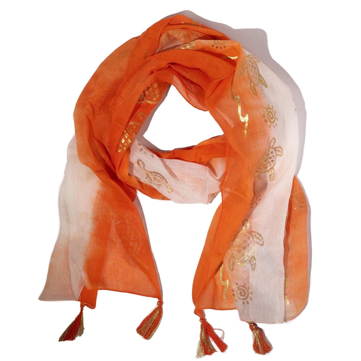 Nomad Sari Summer Turtle Print Scarf coral lightweight woven scarf with turtle motif