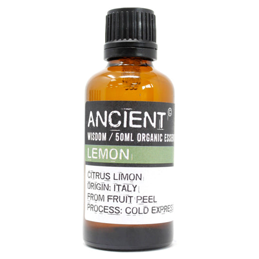 Organic Lemon Essential Oil 50ml with fresh citrus aroma for aromatherapy, diffusers, and home fragrance.