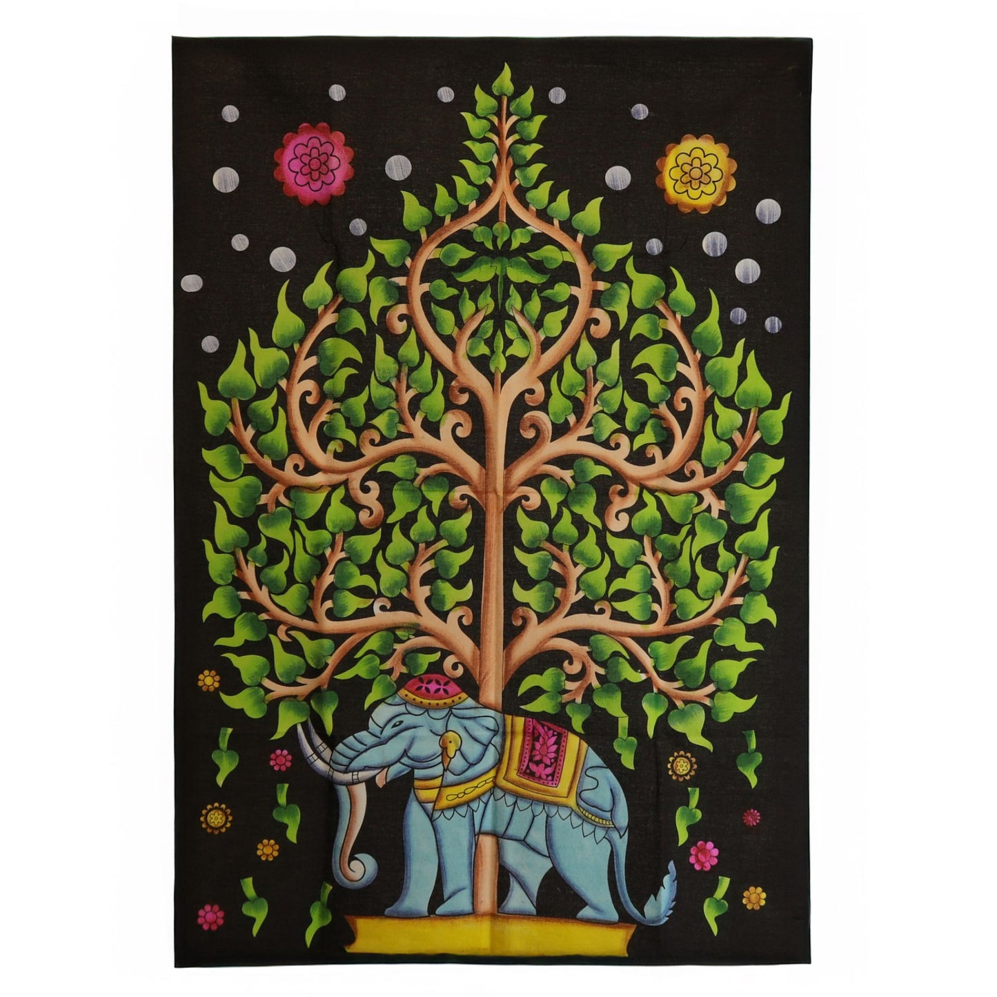 Colourful Elephant and Tree of Life cotton wall art with decorated elephant design