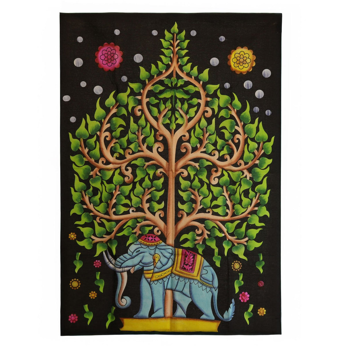 Colourful Elephant and Tree of Life cotton wall art with decorated elephant design