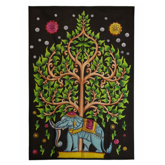 Colourful Elephant and Tree of Life cotton wall art with decorated elephant design