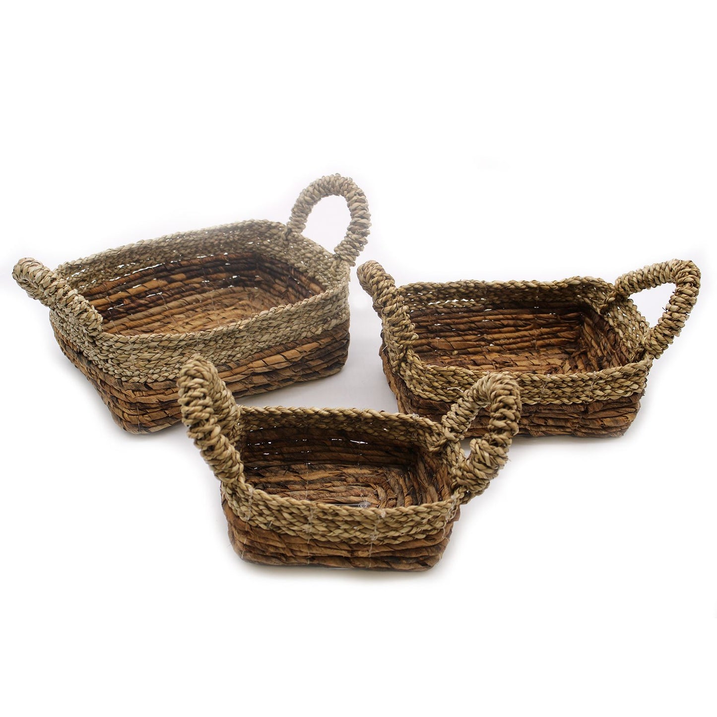 Banana leaf seagrass square basket set of 3 – woven eco-friendly storage baskets for boho home organisation