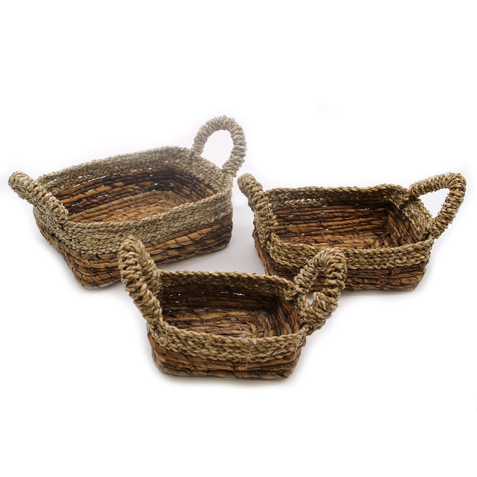 Banana leaf seagrass square basket set of 3 – woven eco-friendly storage baskets for boho home organisation