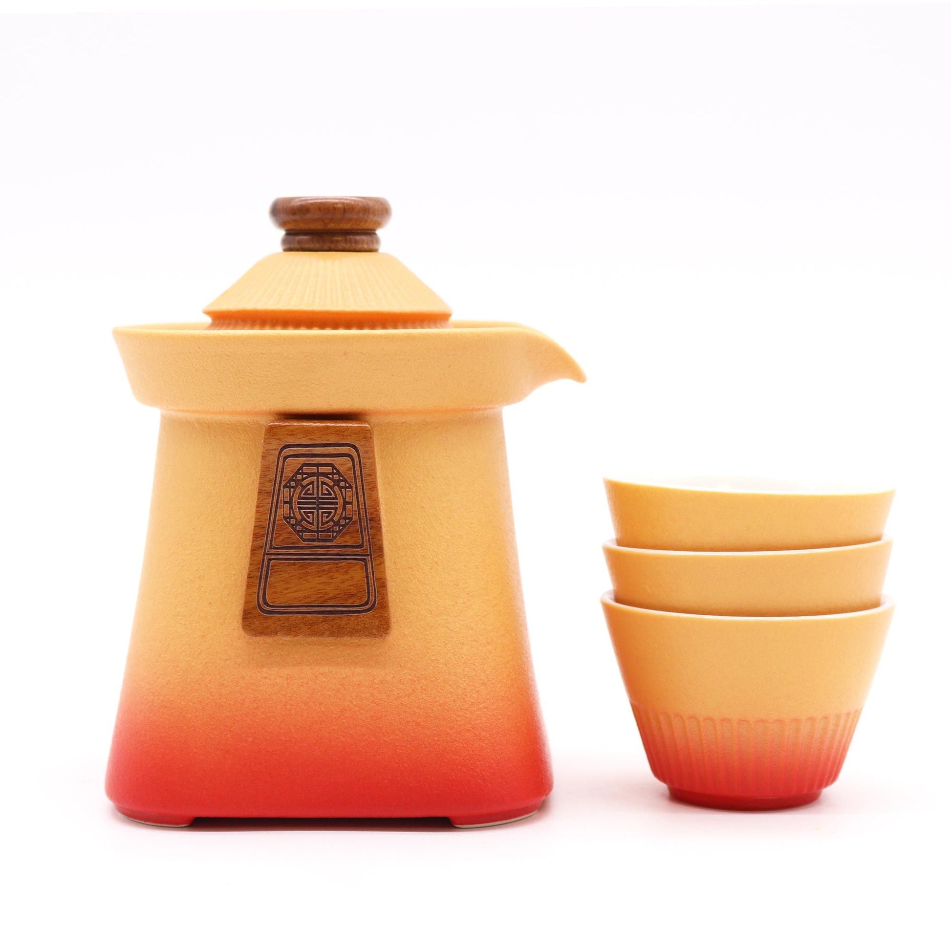 temple teapot set orange earth ceramic teapot with three cups