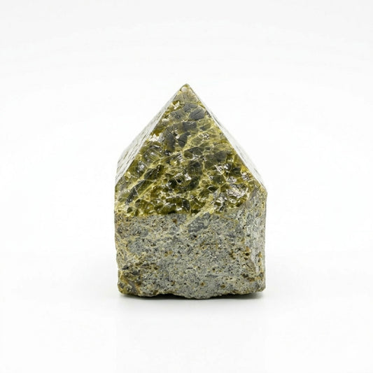 Epidote crystal points polished top raw base green gemstone points