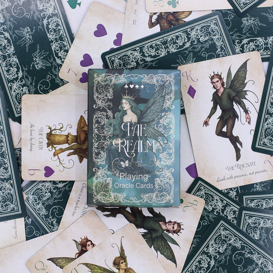 Fae Realm Playing & Oracle Cards Fairy Theme deck – 54-card set with fairy artwork and mystical design for games or oracle readings.