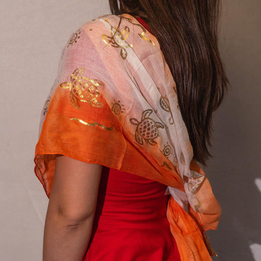 Nomad Sari Summer Turtle Print Scarf - Coral
