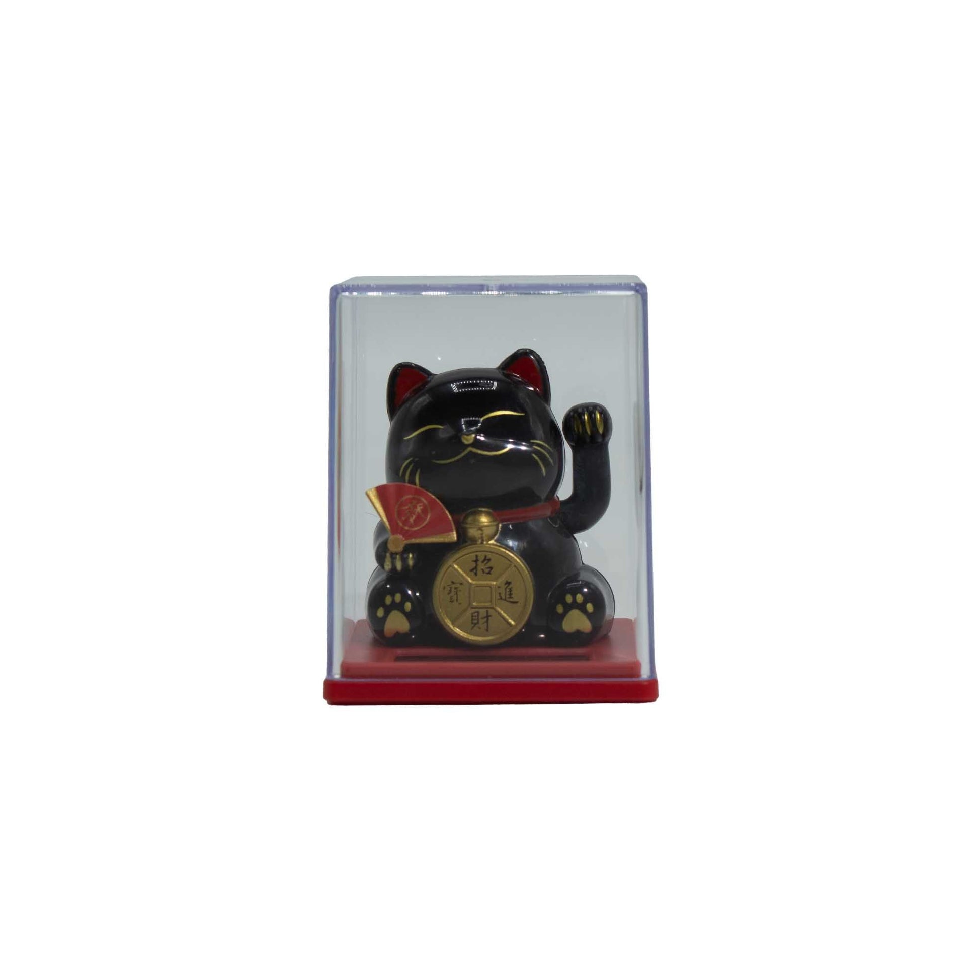 Mini solar powered money cat black Maneki Neko for protection, wealth and energy flow