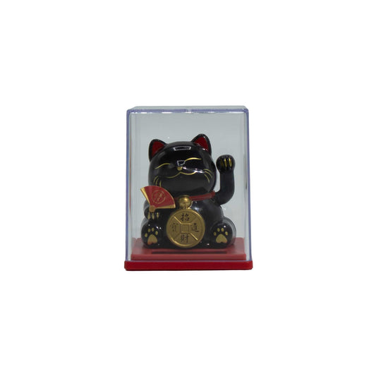 Mini solar powered money cat black Maneki Neko for protection, wealth and energy flow