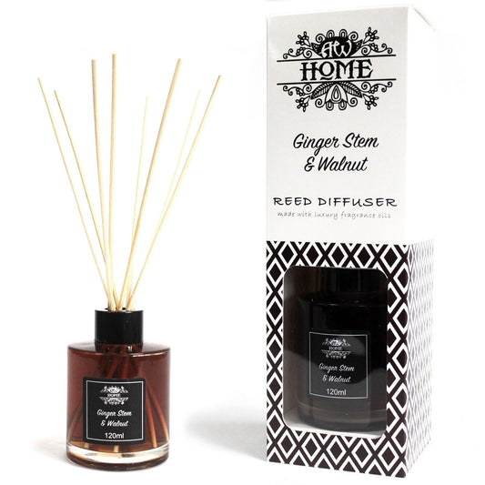 Ginger Stem and Walnut reed diffuser 120ml with warm sweet woody spicy fragrance for cosy home scent