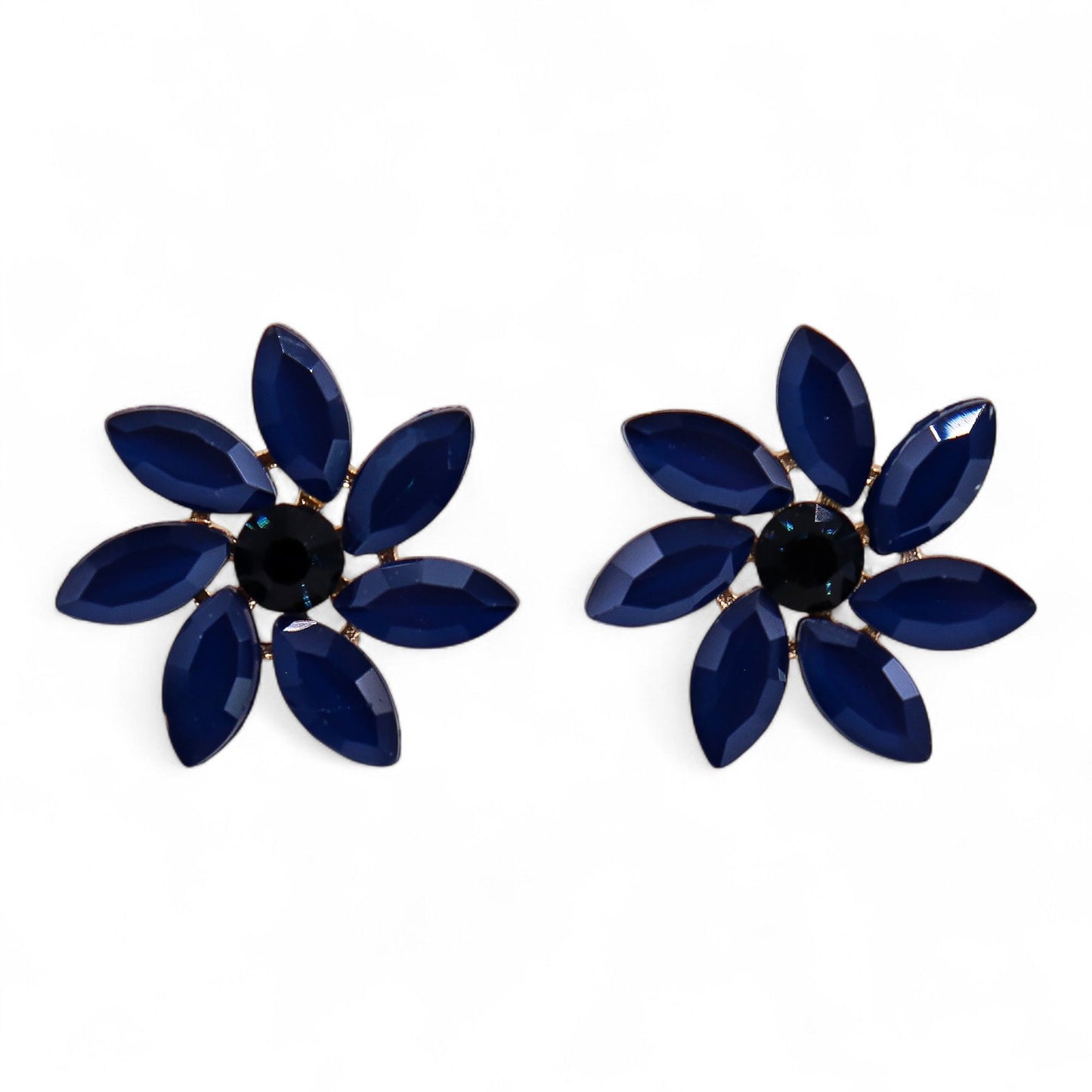 Royal blue vintage glass flower earrings, lightweight boho jewellery UK.