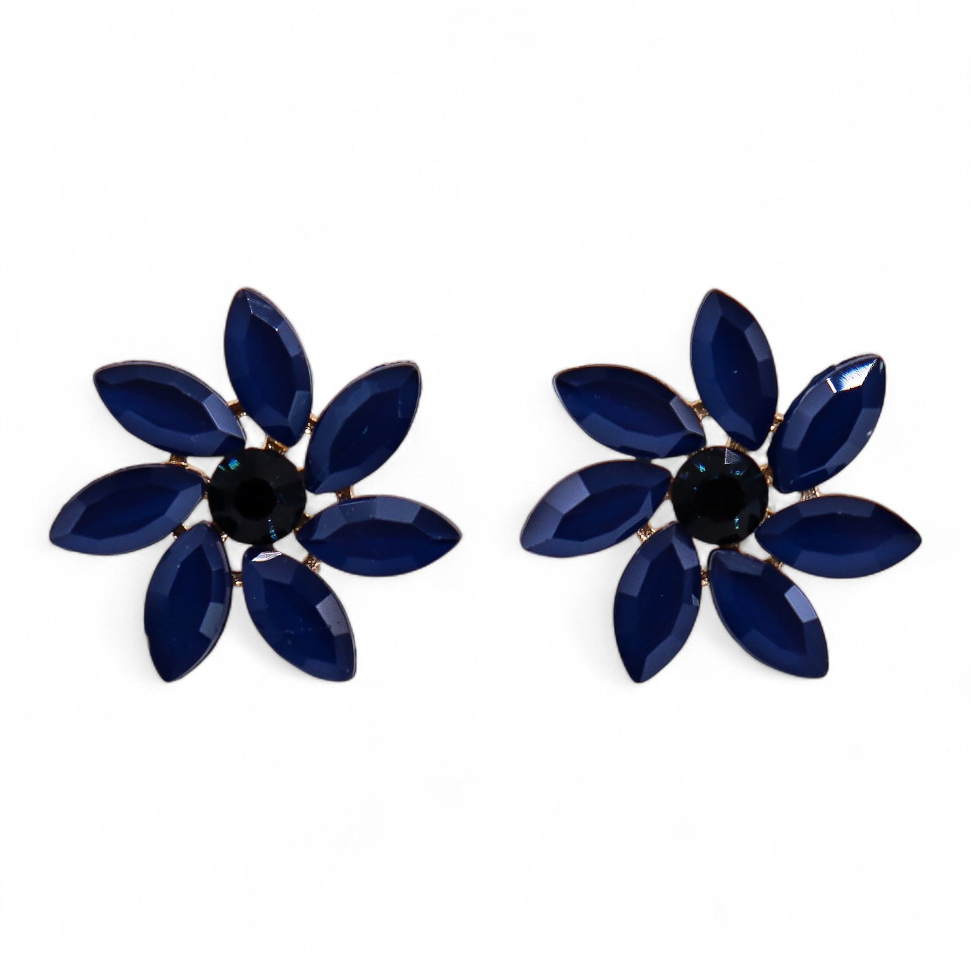 Royal blue vintage glass flower earrings, lightweight boho jewellery UK.