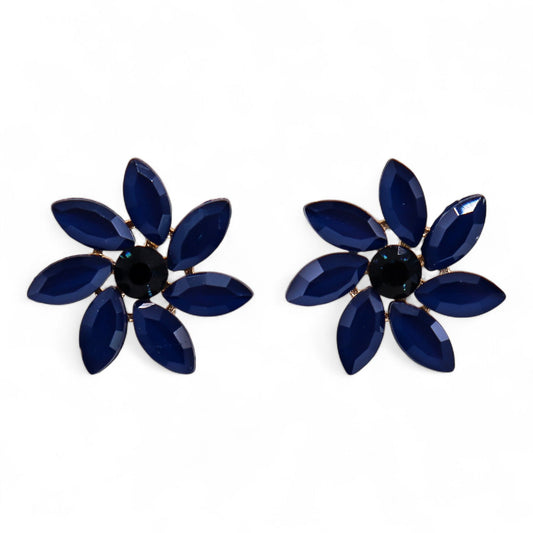 Royal blue vintage glass flower earrings, lightweight boho jewellery UK.