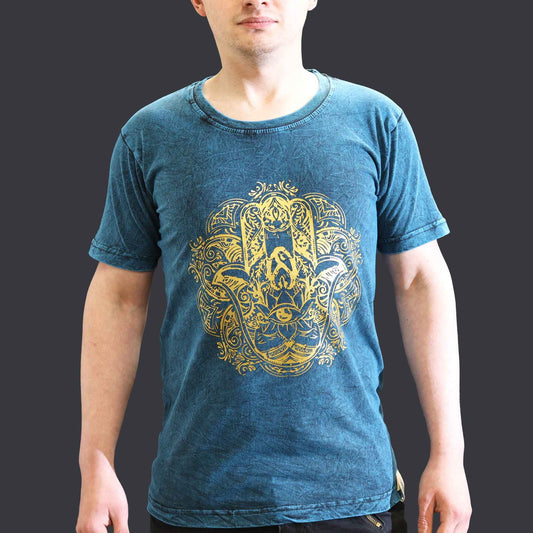 Small Stone Washed T-Shirt - Hamsa - Blue