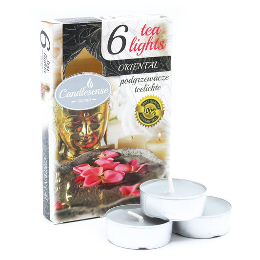 Oriental scented tealight candles set of 6 warm spice floral fragrance 4 hour burn candles