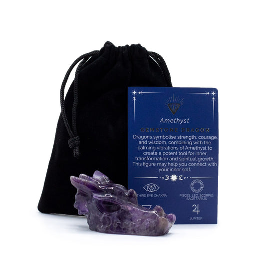 Gemstone Large Dragon Head – hand-carved amethyst crystal dragon figurine for calming, spiritual décor and intuitive clarity