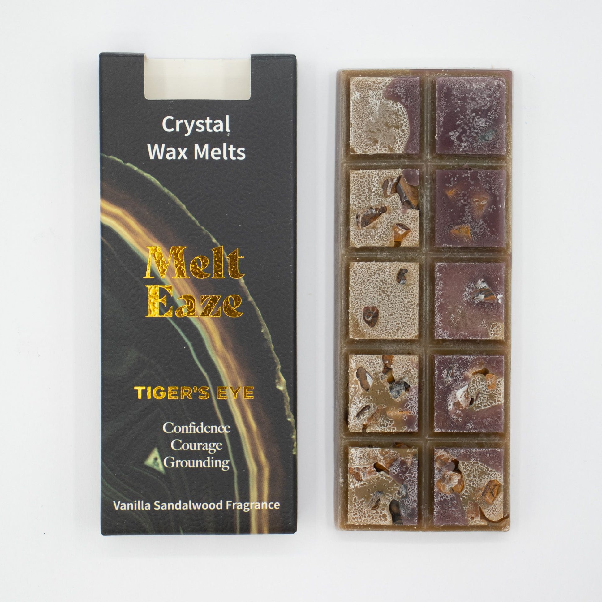 MeltEaze Tigereye Strength wax melts 50g snap bar with tiger eye chips vanilla sandalwood scent