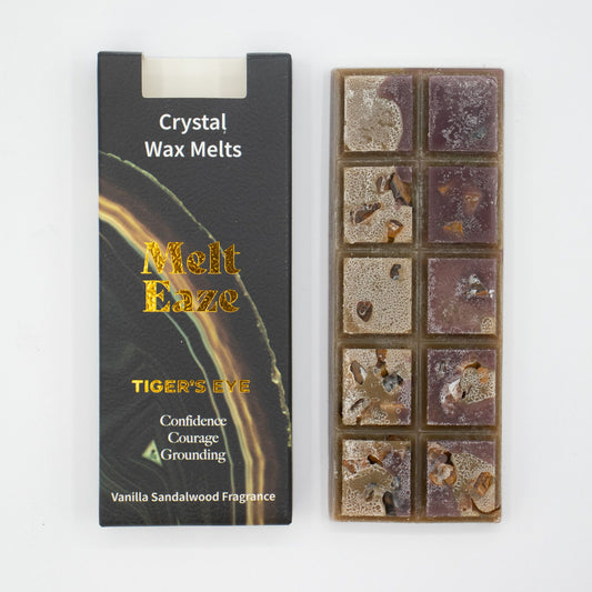 MeltEaze Tigereye Strength wax melts 50g snap bar with tiger eye chips vanilla sandalwood scent