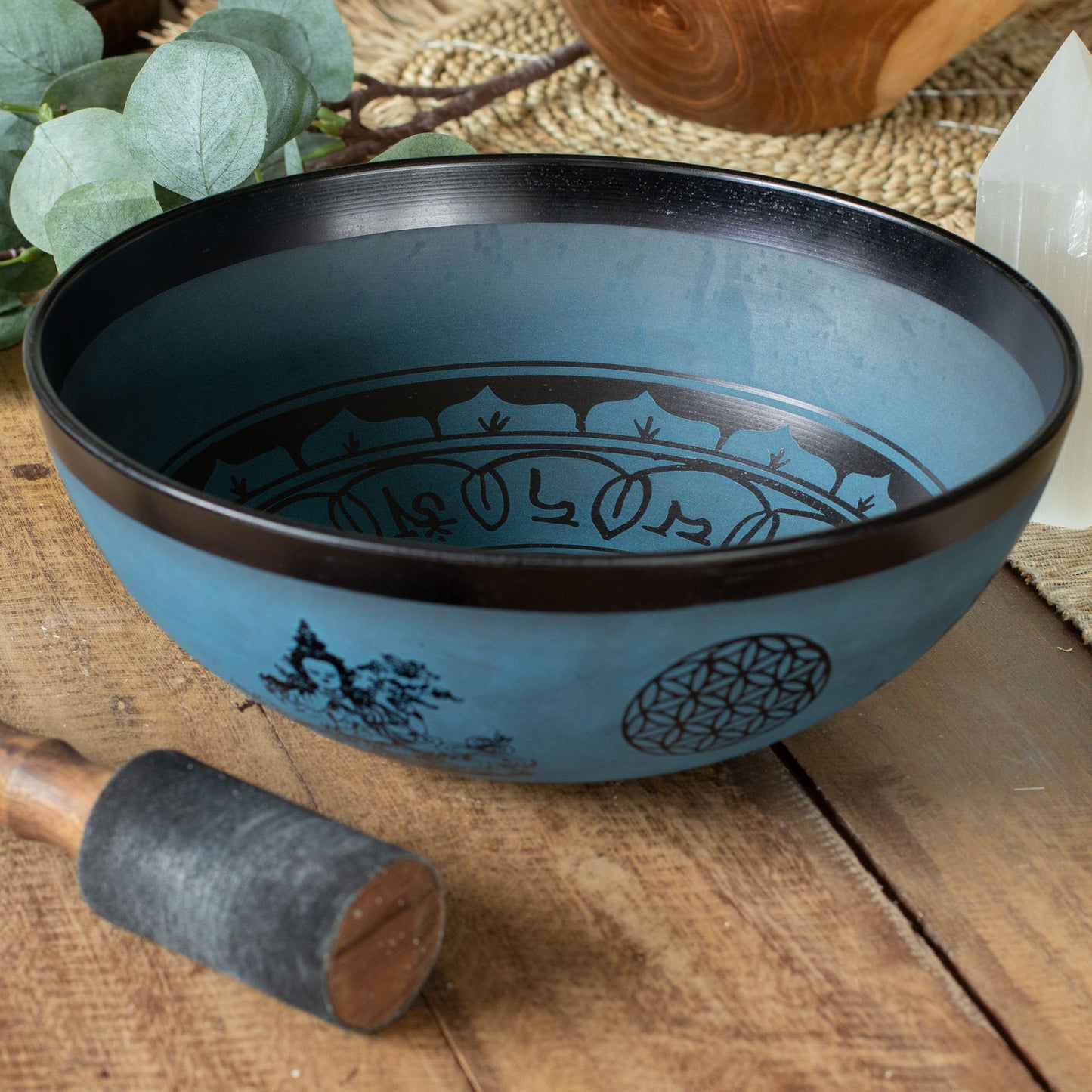 Large Aluminum Singing Bowl Tibetan Double Dorjy Design Blue 27cm