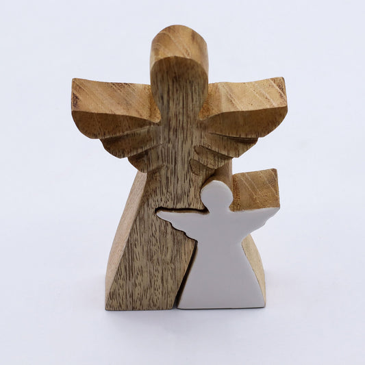 Mango Wood Angel in Angel - Embrace