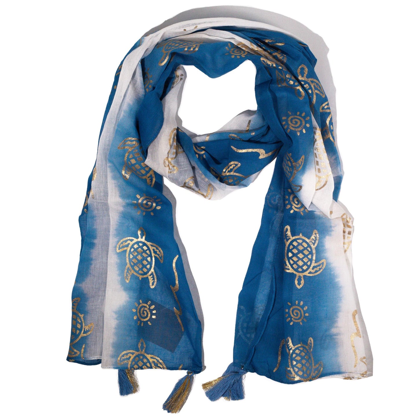 Nomad Sari Summer Turtle Print Scarf sea blue lightweight woven scarf with turtle motif